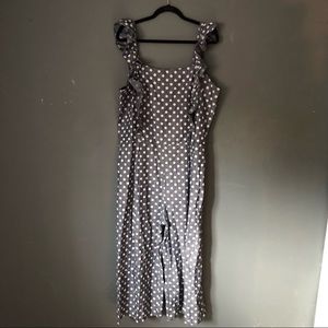 Plus Denim Polka-Dot Ruffle Romper